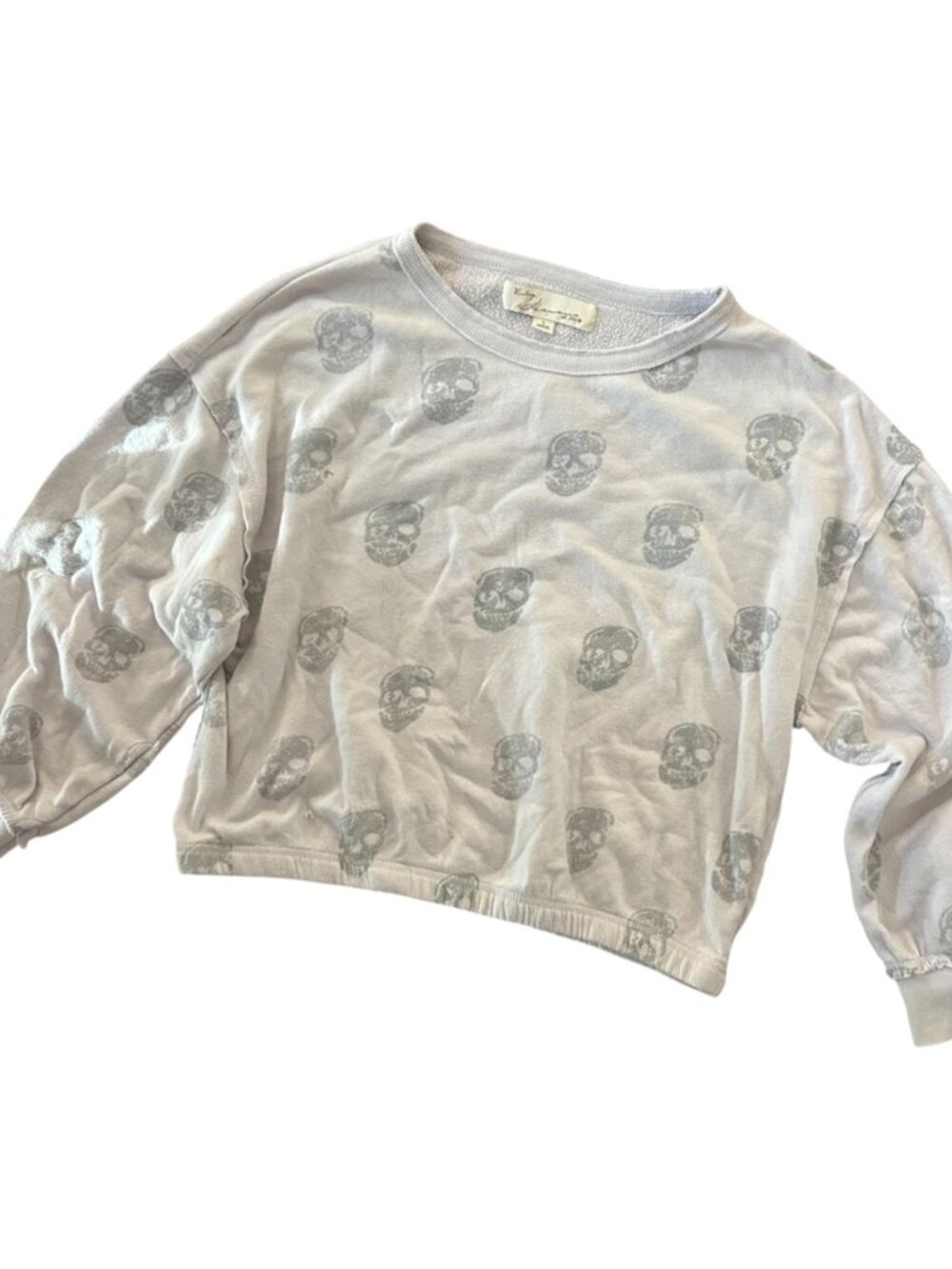 Vintage Havana Skull Print Sweatshirt Size Large Drop Shoulder Gathered Hem